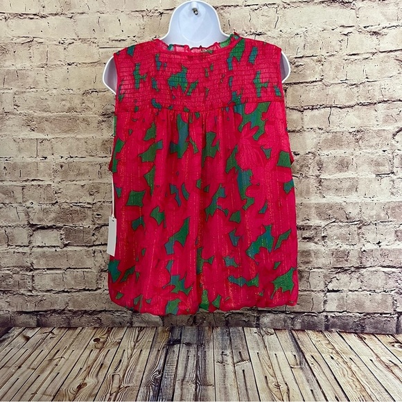 Rose & Olive Pink Floral Metallic Sleeveless Blouse - Picture 8 of 12